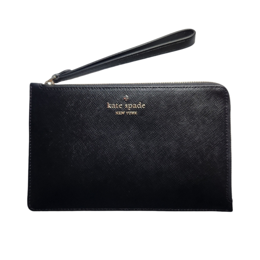 Kate Spade Black Leather Medium Zip Wrislet Wallet Minimalist Preppy